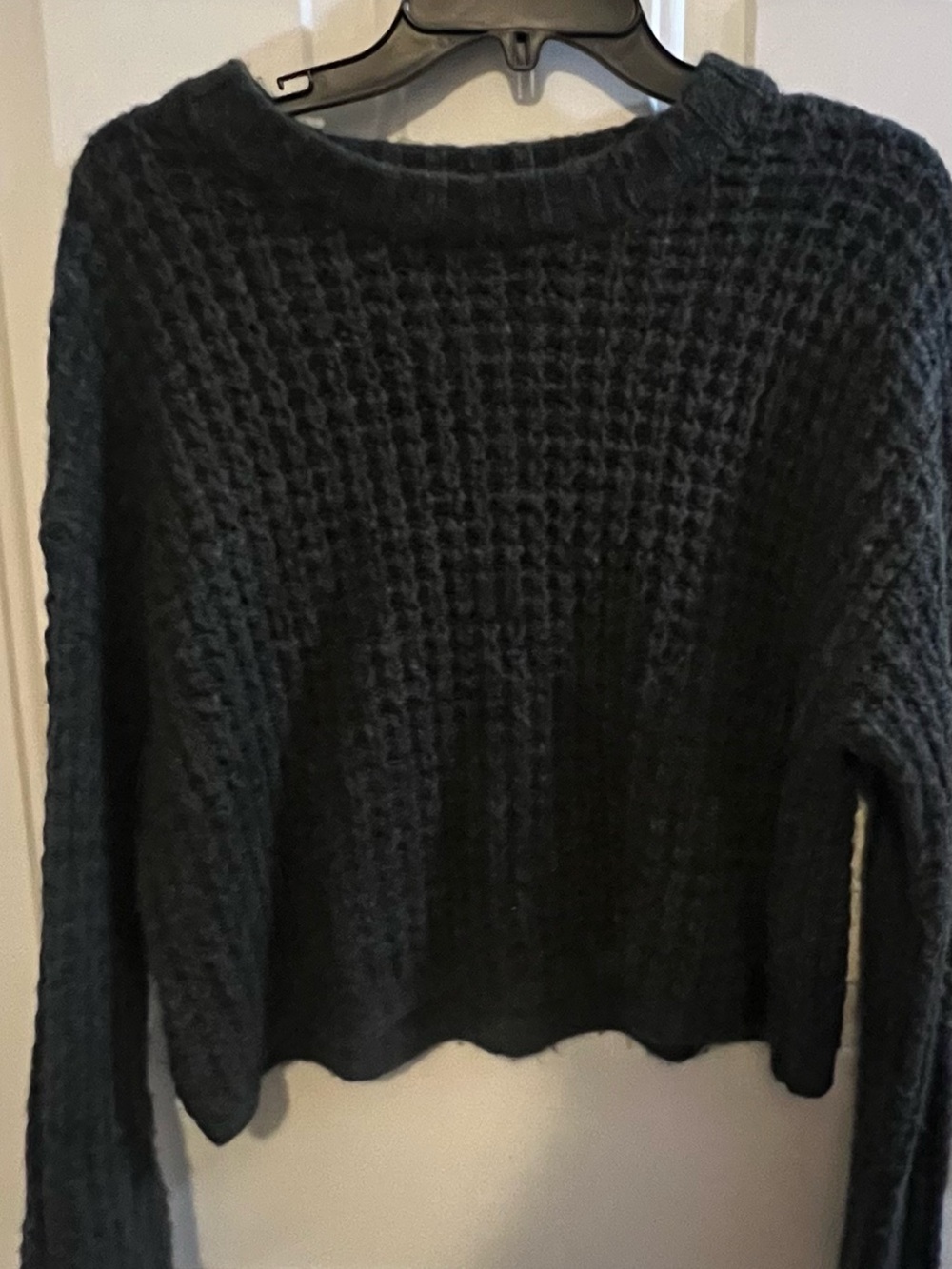 wild fable Dark Charcoal Waffle-Knit Crew Sweater